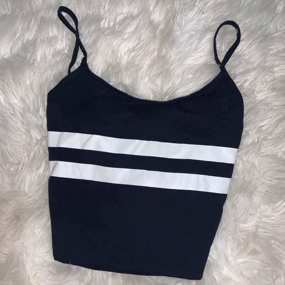 Cropped Navy Blue and White Tank Top